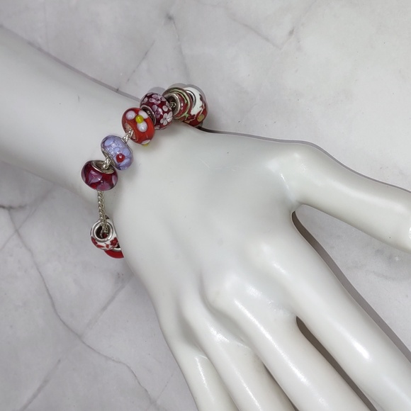 Pandora-style Art Glass Charm Bead Bracelet - Picture 2 of 7